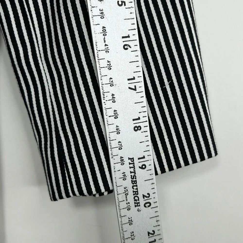 Chaps Women Black White Striped Mandarin Collar Blazer Jacket 12 Cotton Nautical